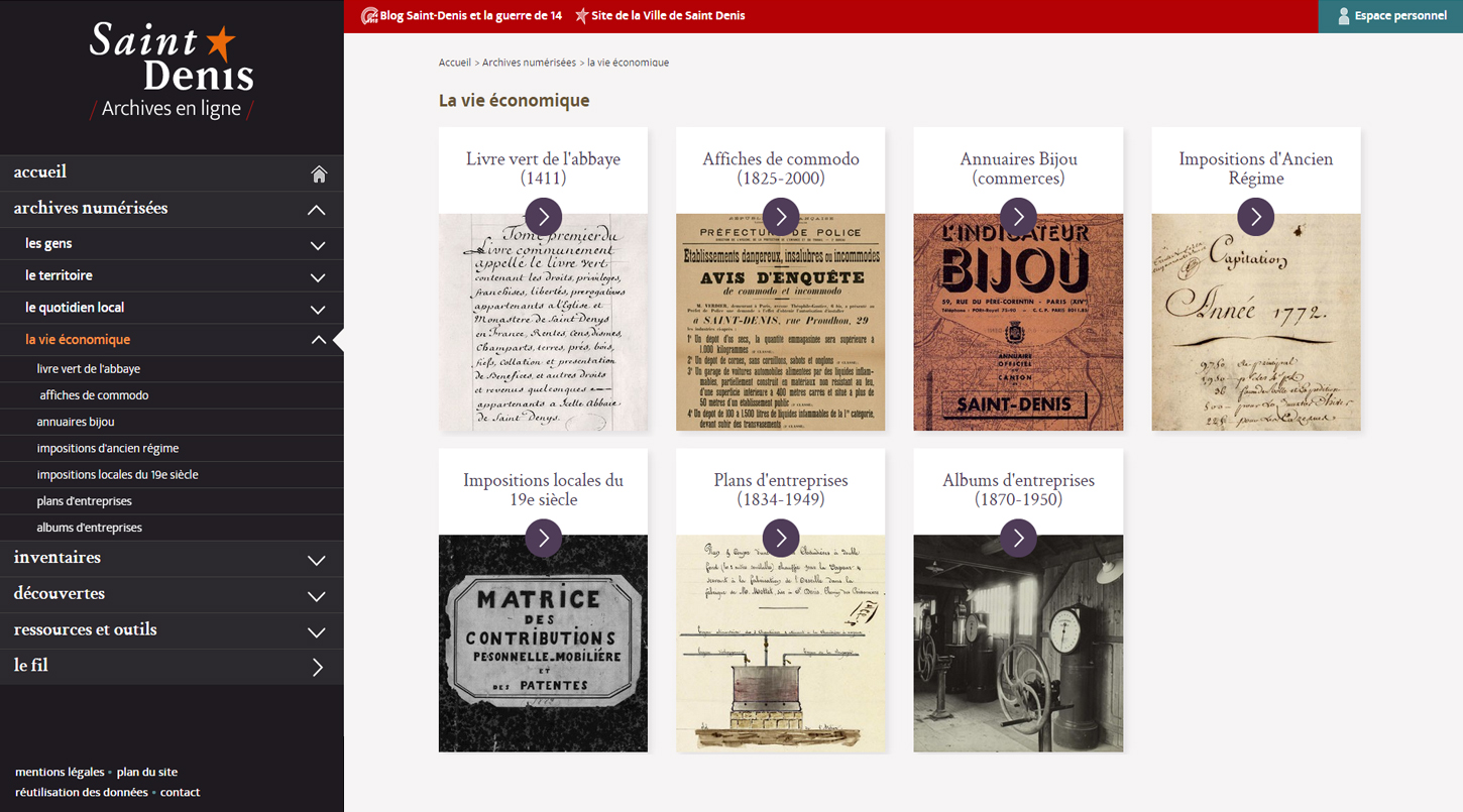 Page de rubrique, Archives municipales de Saint-Denis