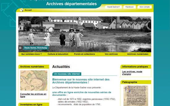 Page d'accueil du portail des Archives de la Haute-Saône