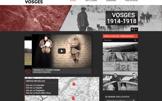 Capture de la page d'accueil du site web Vosges 1914-1918